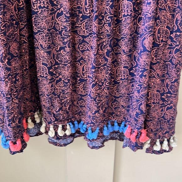 Umgee Bohemian Peasant Tassel Mixed Print Yoke Collar Tunic Top Sz S - Picture 5 of 8